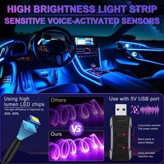 LivTee Smart Car LED Interior Lights 6 in 1- Remote Control, Color-changing