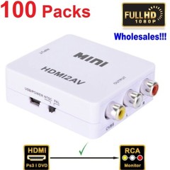 Wholesale Lot 100 x HDMI to AV RCA CVBS Adapter Converter Box HD 1080P HDMI2AV