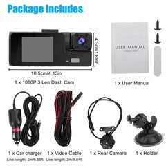 3 Lens Dash Cam Front Cabin Rear 1080P Night Vision, Parking Monitor, G-Sensor