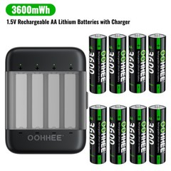 Rechargeable 8x AA Lithium Batteries 3600mWh 1.5V with Fast Charging Storage Box