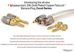 Nakamichi FanLock Excel Series 24k Gold Plated Banana Plugs 10 AWG 18 AWG Ga…