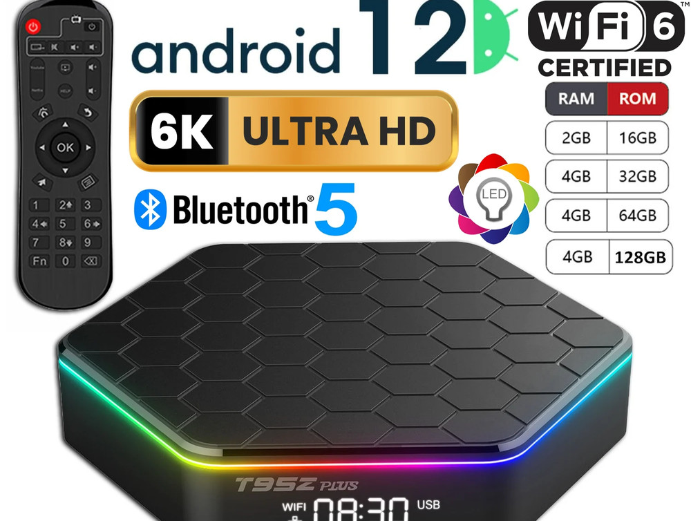 2025 Upgraded T95Z Plus Smart Android 12.0 TV Box Quad Core 6K HD Stream Player