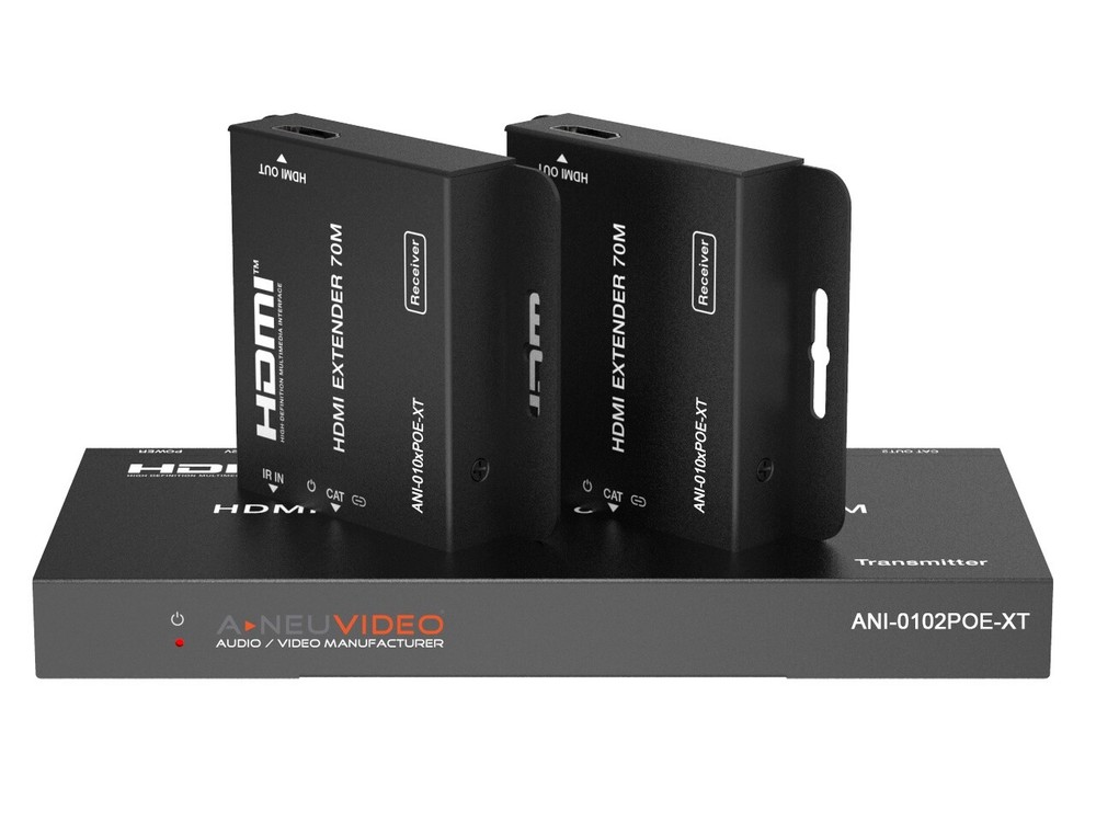 A-NeuVideo ANI-0102POE-XT 1×2 HDMI POE 1080/4K30 Extender Splitter with 2x Rx