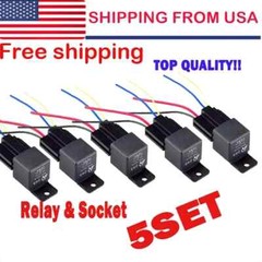 5X 12V 30/40 Amp 5-Pin SPST Automotive Relay with Wires & Harness Socket Set US