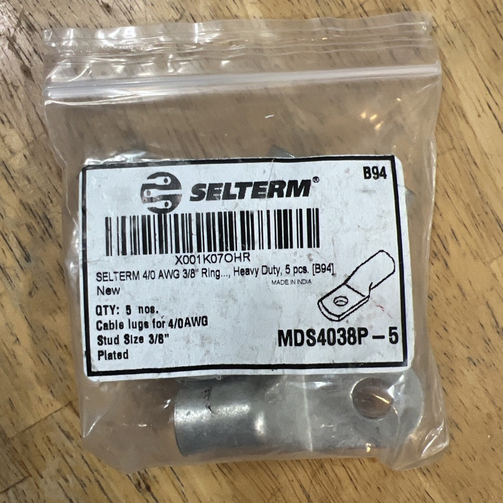 SELTERM 4/0 AWG 3/8 Stud (5 pcs) UL Marine Grade Battery Terminal Connectors Tin