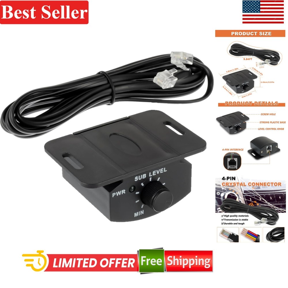 Car Amplifier Bass Control Knob with 4-Pin Cable 3.5m for Speakers Sub Woofer