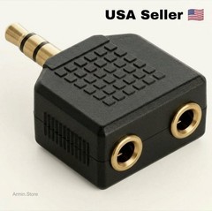 1 Male to 2 Female Gold Plated 3.5mm Y Audio Splitter Headphone Adapter Black Y