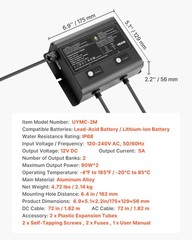 VEVOR 2-Bank 5A 12V Smart Marine Battery Charger Onboard IP68 Waterproof Boat RV