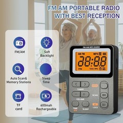 Portable Radio AM FM Rechargeable Pocket Radio W/ Best Reception Digital Tuning