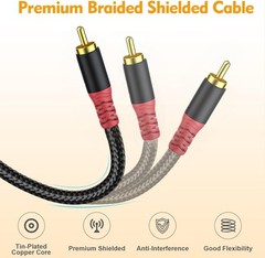 RCA Audio Cable 25FT – Dual Shielded Noise Free Braided Male to Male Audio Cord