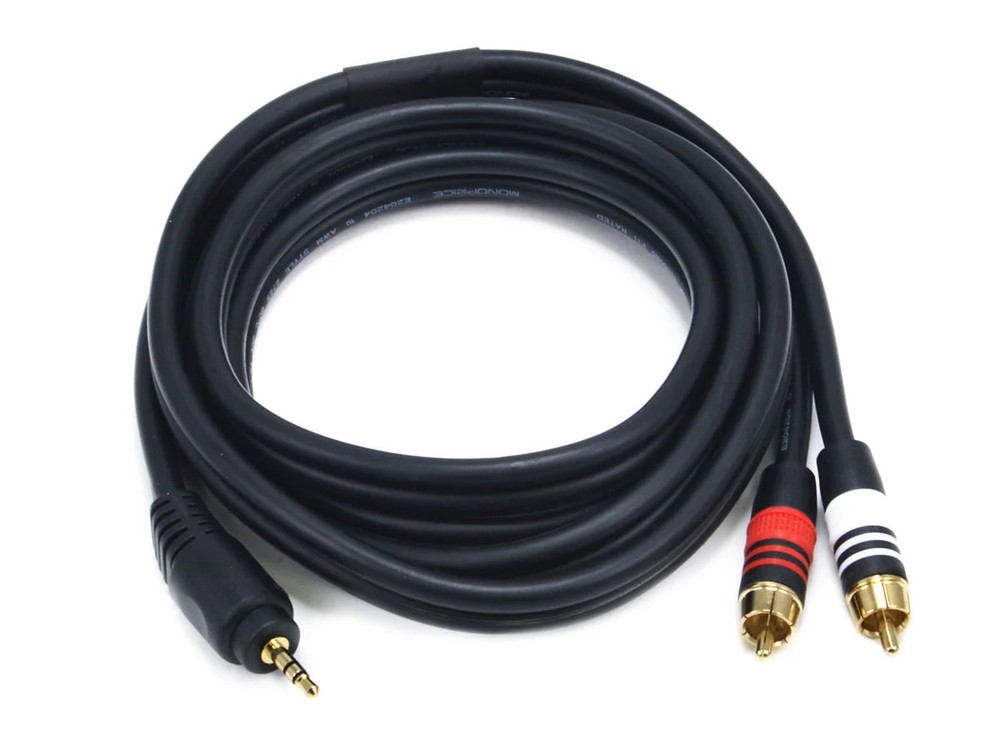Monoprice 6ft Premium 3.5mm Stereo Male to 2RCA Male 22AWG Cable – Black