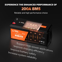 LiTime LiFePO4 12V 200Ah PLUS 200A BMS 2560W Lithium Battery for Off-Grid RV