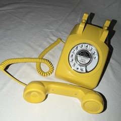 Retro Yellow Corded Rotary Dial Telephone, 1-Line, Redial Feature