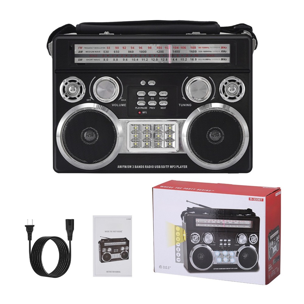 Portable Retro AM/FM/SW 3-Band Radio 4 Colors with Flashlight Bluetooth Boombox