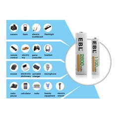 EBL AA AAA Rechargeable Batteries Ni-MH 1100mAh 2800mAh / Battery Charger Lot
