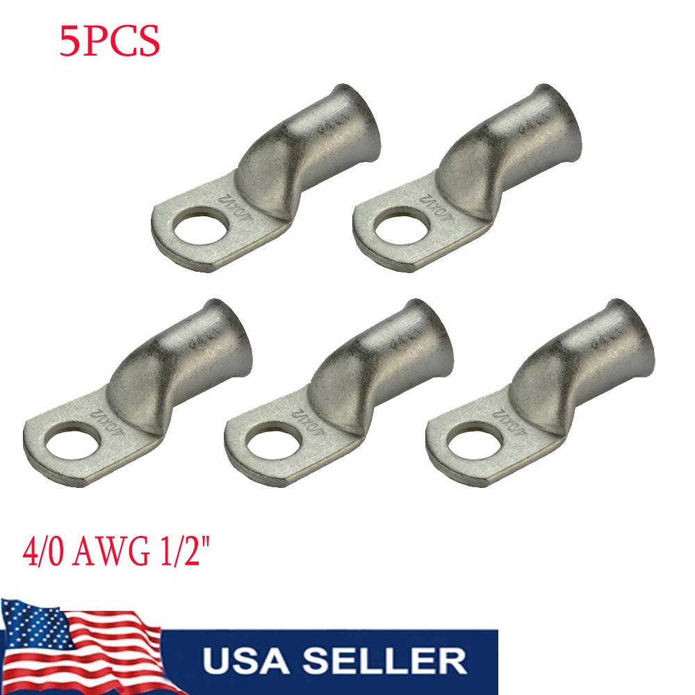 4/0 AWG 1/2″ Hole Ring Terminal Lug Tin Plated Copper Uninsulated Gauge 5PCS