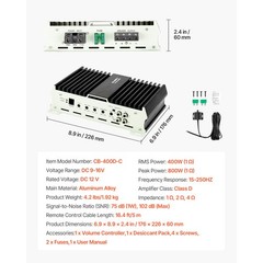 Uimoso Monoblock Car Amplifier Class D Subwoofer Amp 400W RMS 1/2/4 Ohm