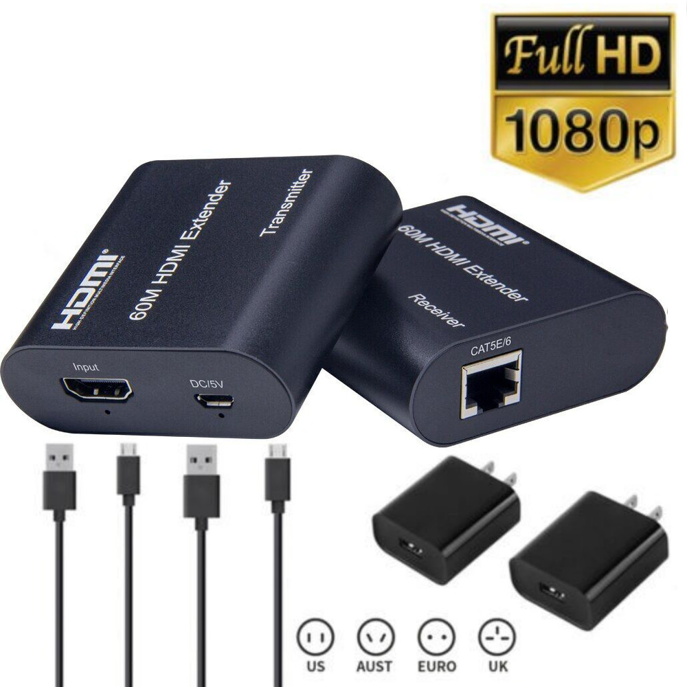 HDMI Extender over RJ45 cat6/5e Cable up to 60M Full HD 1080P HDTV PS4 Apple TV