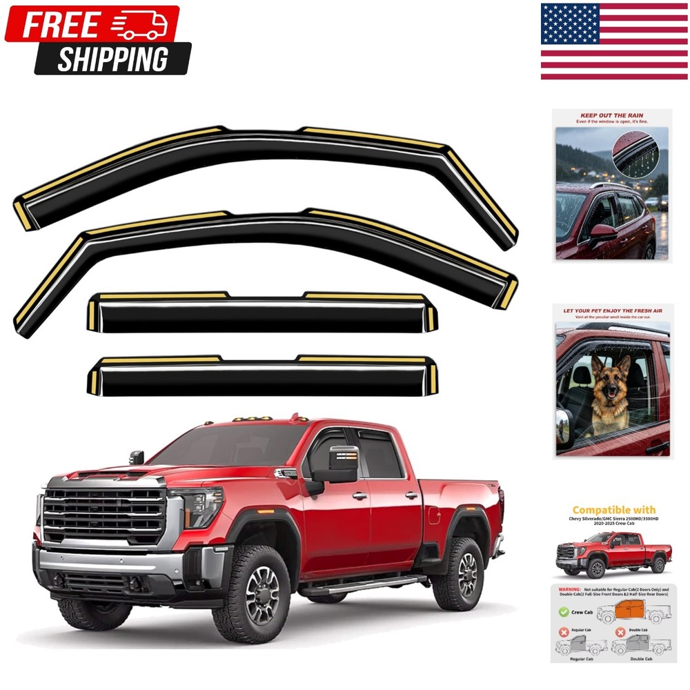 in-Channel Incredibly Durable Rain Guards for GMC Sierra 2500HD/3500HD 2020-2026