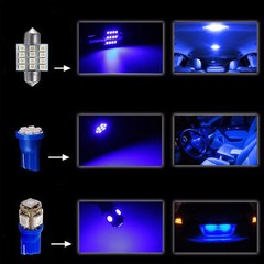 13x Blue LED T10 & 31mm Festoon Bulbs Packge Kit for Interior Map & Dome Lights