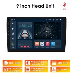 Double Din Android 9″ Car Stereo CarPlay 8Core 4GB RAM 64GB ROM GPS Navigation