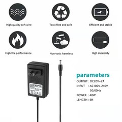 20V 2A 3A AC DC Power Supply Adapter 20 Volts 2 Amps US Wall Charger, DC Plug…