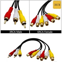 Audio Video AV Adapter Cable 3 RCA Male Jack to 6RCA Female Plugs Splitter