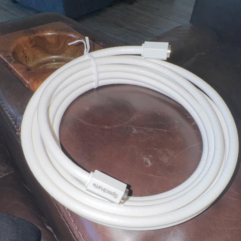 Spectrum White Coaxial Cable, Coaxial F to Coaxial F Connectors, Round Cable