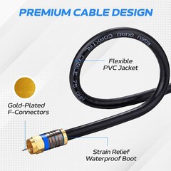 3-Pack Black RG6 Quad Shield Coax Cable 75 Ohm TV Antenna Internet 3ft–100ft Lot
