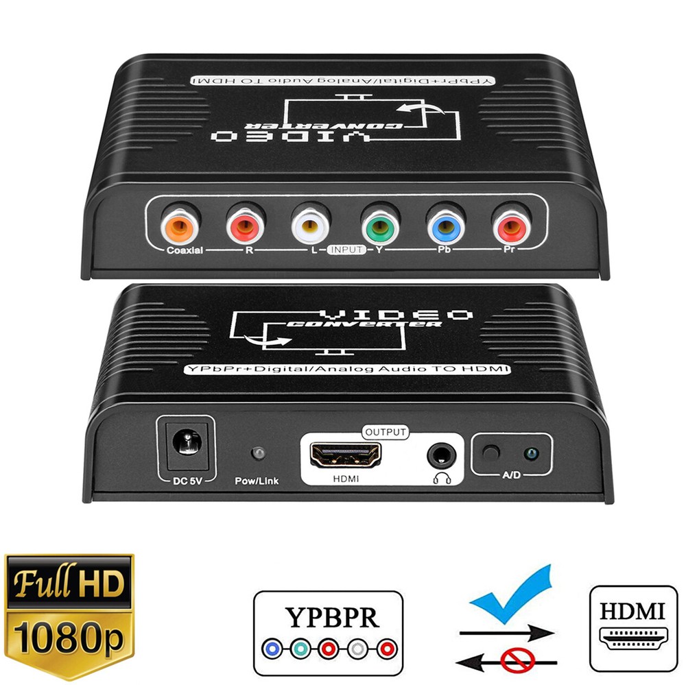 5 RCA Ypbpr Component to HDMI Video Audio Converter Adapter for ps2 wii and more