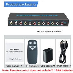 New 4 In 3 Out AV Switch RCA Switcher Box Video L/R Stereo Audio AV Selector Box