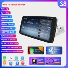 Single Din 8+128GB Android 8Core Car Stereo Radio 10.33″ CarPlay GPS Wifi BT DSP