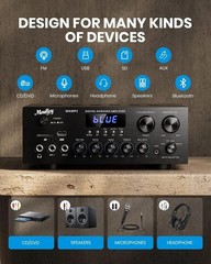 Bluetooth 5.0 Stereo Receiver – 400W Peak Audio Amplifier for Home Theater