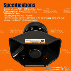 Booyu 200W High-Performance PA Siren Horn Speaker 180 Degree Design 8 Ohms