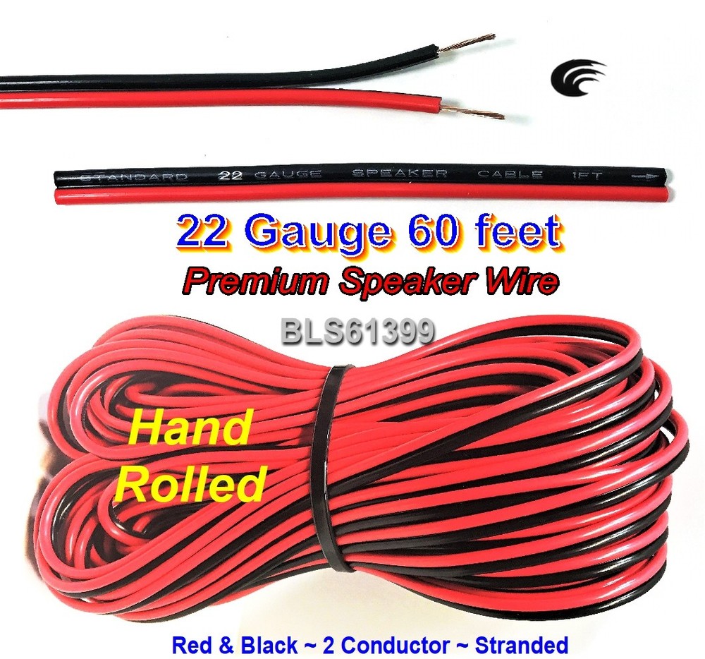 60′ ft Red Black 22 Gauge SPEAKER WIRE Cable Home Car Audio Wiring 12V DC Power
