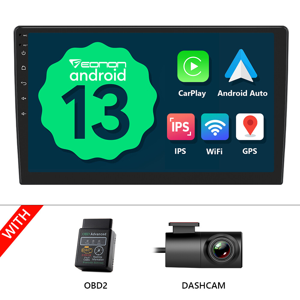 DVR+OBD+Android 13 Double Din 10.1″ IPS Car Stereo GPS Navi Radio Head Unit 2DIN
