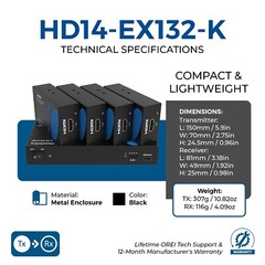 OREI 1080p 1×4 HDMI™ Extender Splitter (Loop) – 230ft (cat6) (HD14-EX132-K)