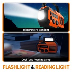 Hand Crank Emergency Solar 5200mAh Power Bank Charger IPX3 Weather Radio Light