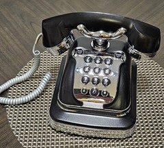 PF Products Retro Corded Push-Button Desk Telephone Black/Silver Redial Flash