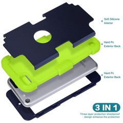 IDweel for iPod Touch Case with 2 Screen Protectors, 3 in 1 Navy Blue + Green