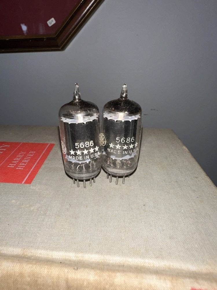 Matched Pair GE Five-Star 5687 Vacuum Tubes White Letter Made in USA