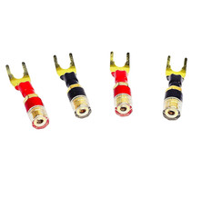 4-Pack Gold Plated Speaker Wire Adapters – Spade to Banana Plug Connectors for S
