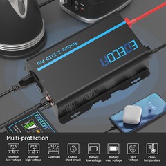 EDECOA Power Inverter Pure Sine Wave 12V DC to 120V 2000W AC USB Type C PRO