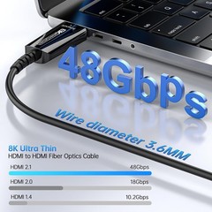 8K HDMI 2.1 Cable 6FT – Unidirectional Fiber Optic Design, Dynamic HDR Support