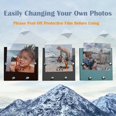 AZEZO Wood Fishing Pole Picture Frame – Three 4”x4” 4×4 inches, Multicolor