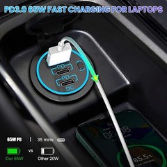 12-24V USB C 3 Port Fast Car Charger PD & QC3.0 Outlet Socket for Boat RV Marine
