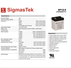 SigmasTek Replacement Battery For Universal Power UB1250 (D5741) 4.5 12V 5 AH F1