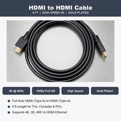 6FT HDMI Cable 4K High Speed for HDTV PS5 PS4 Xbox Series X Monitor Laptop Roku