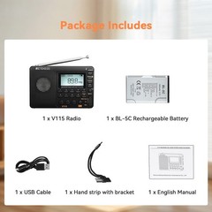 Retekess V115 Portable AM/FM/SW Radio Receiver MP3 Player Rechargeable Home Gift
