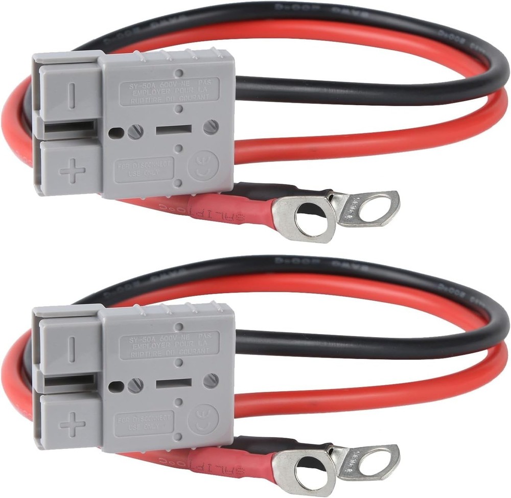 2Pcs 8AWG Cable with 50A Connector for Battery, M8 Terminal, Pack 1.64 FT